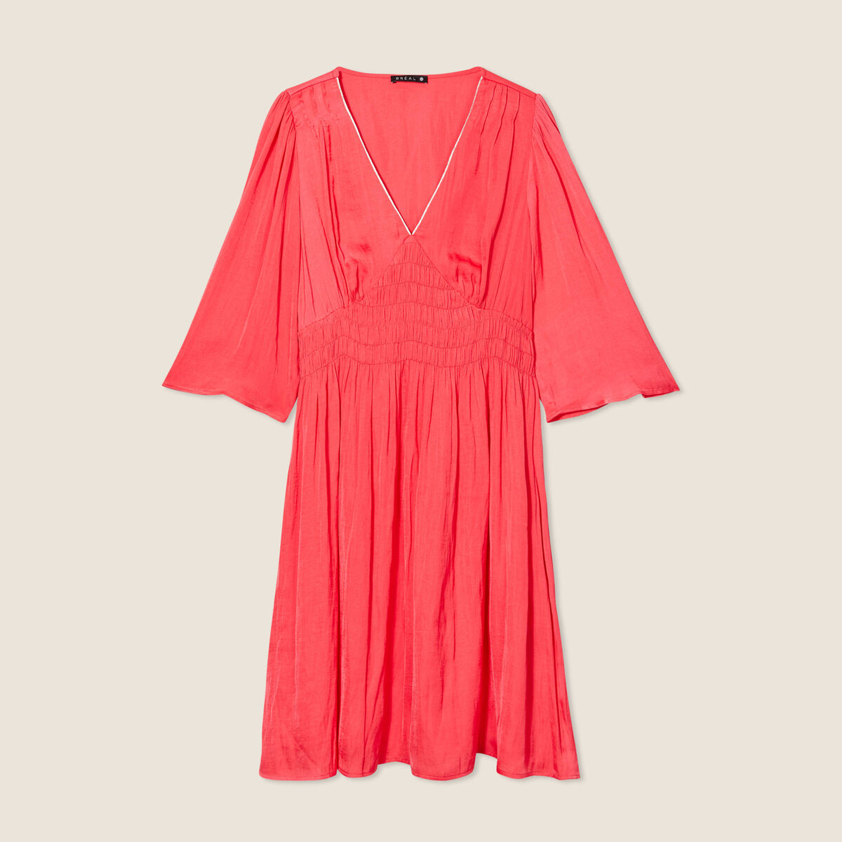 Robe empire smockée satin rose cerise femme