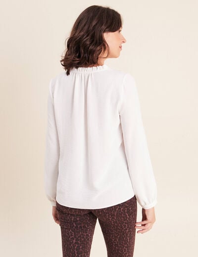Blouse col v manches longues fluide ecru femme