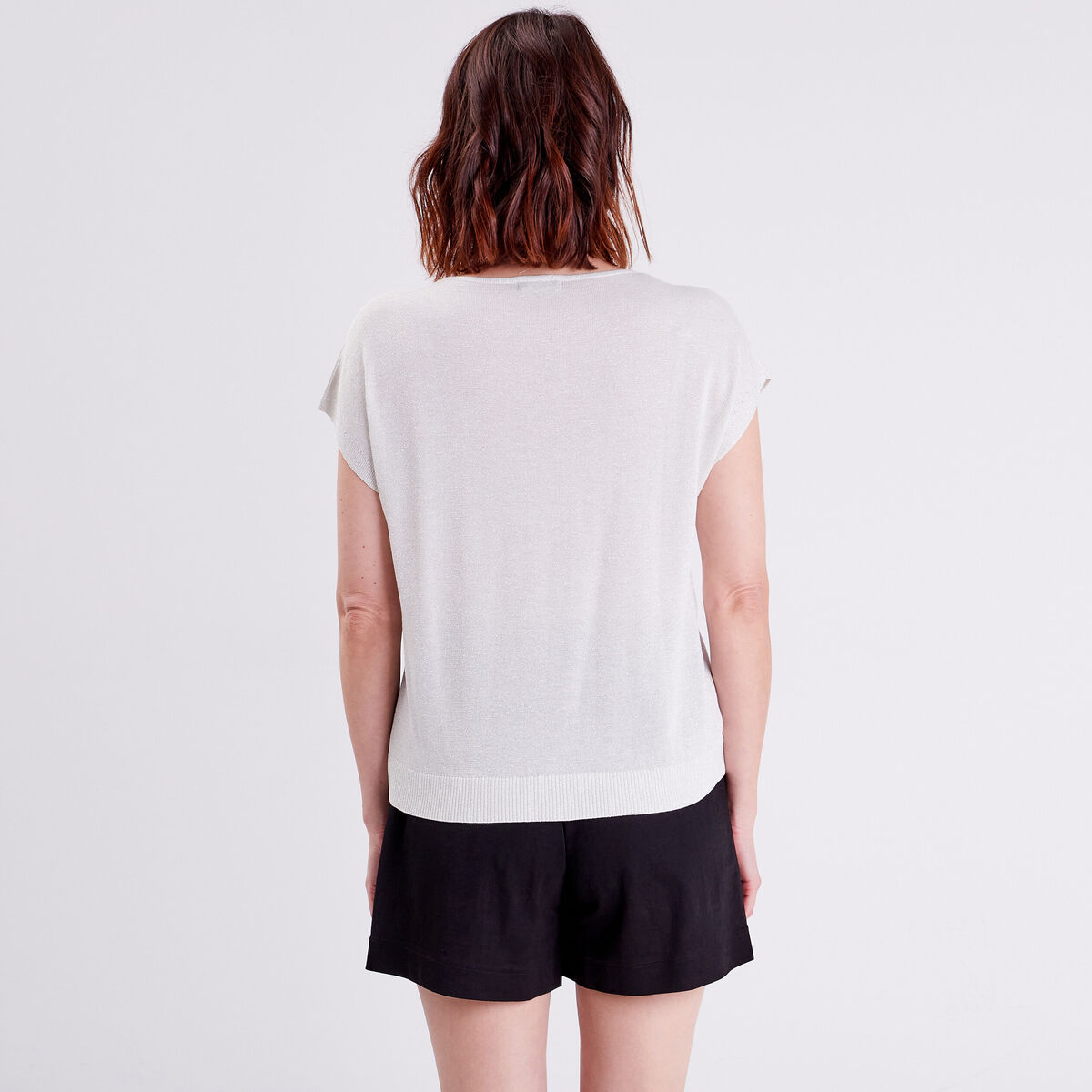 Pull &agrave; manches courtes ecru femme