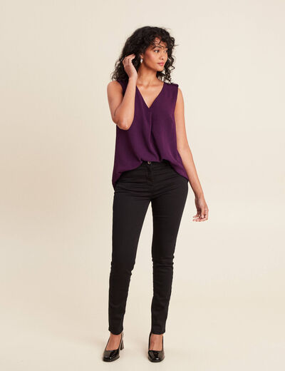 Blouse sans manches col v fluide prune femme