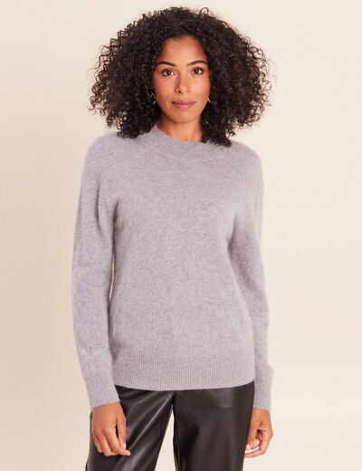 Pull cachemire col montant gris clair femme