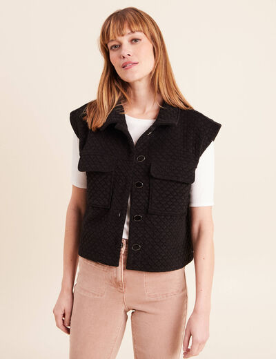 Veste courte droite sans manches noir femme