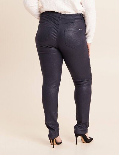 Pantalon iris&eacute; en similicuir bleu fonc&eacute; femme