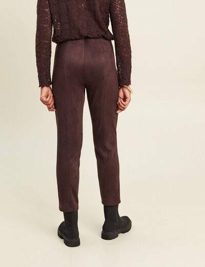 Legging 7/8&egrave;me taille haute aspect daim marron fonc&eacute; femme