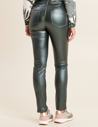 Pantalon ajusté enduit à pont vert foncé femme