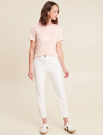 t-shirt droit court satiné col rond vieux rose femme