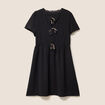 robe courte évasée col rond noir femme