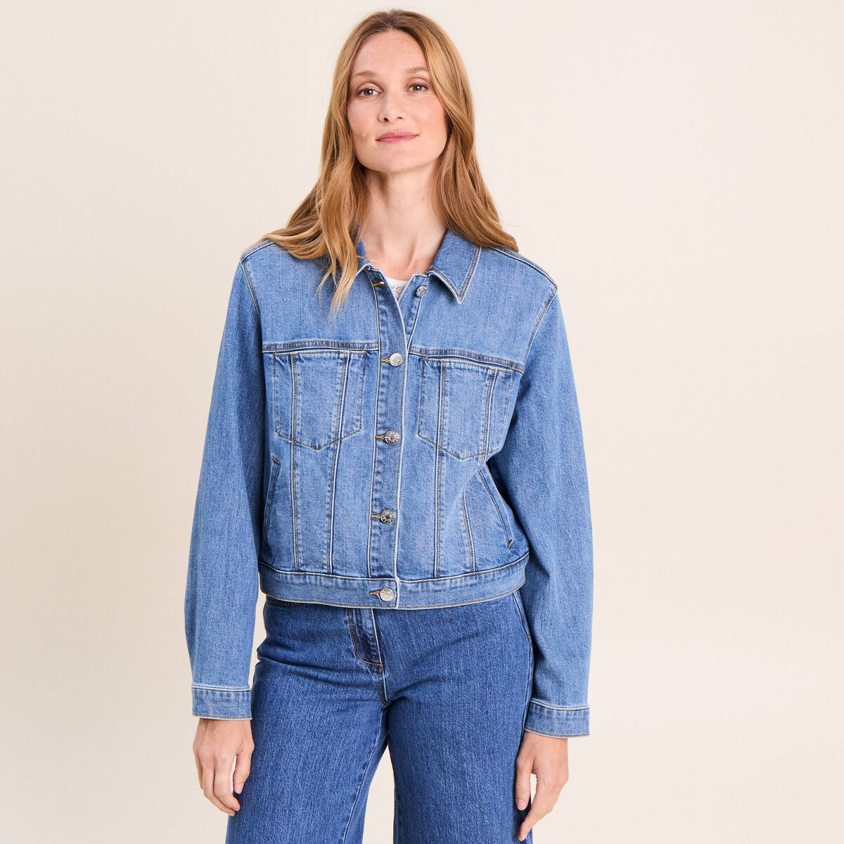 Veste jean manches longues denim double stone femme