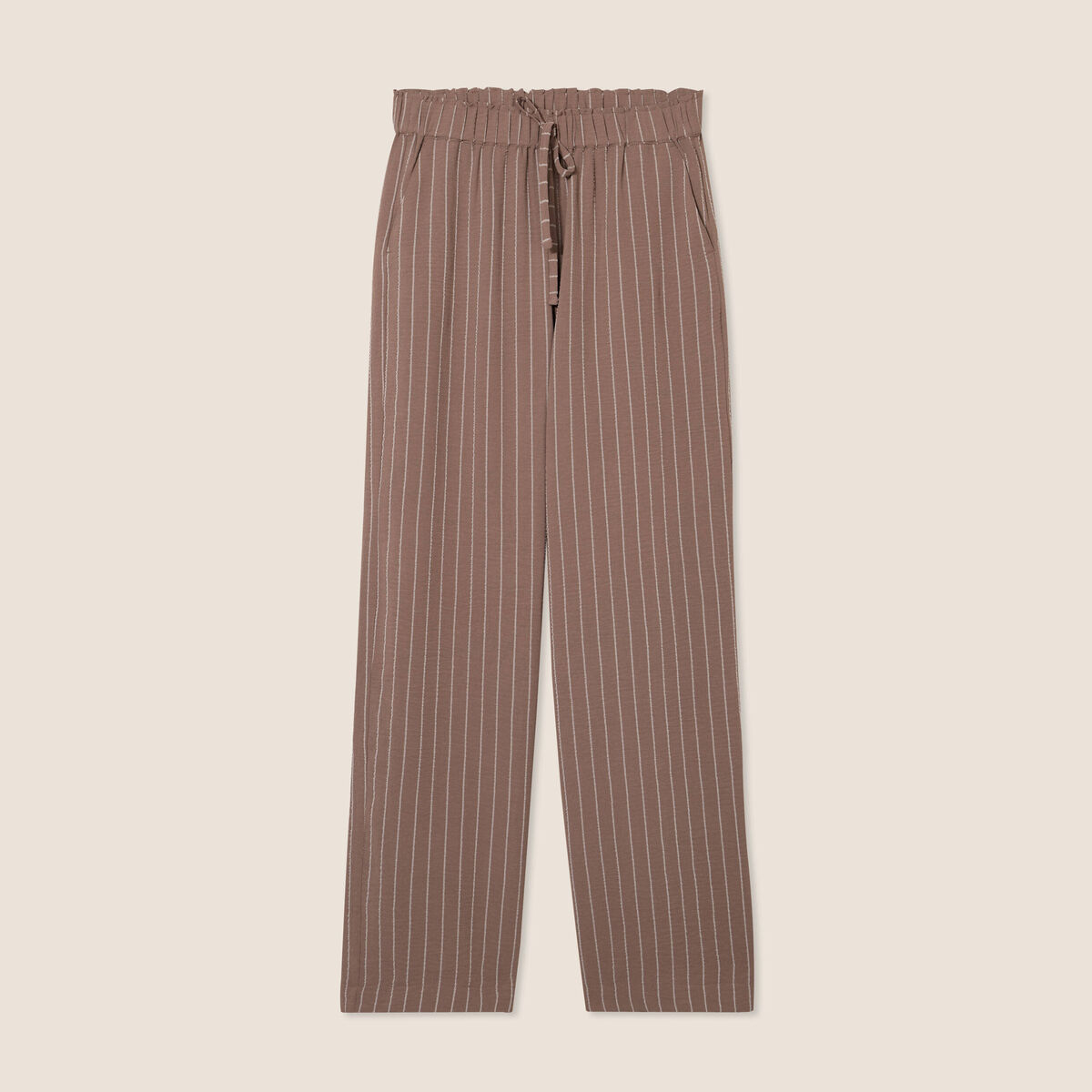 Pantalon large taille haute taupe femme