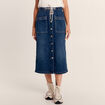 Jupe longue droite en jean denim stone femme