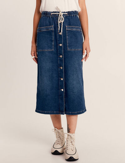 Jupe longue droite en jean denim stone femme