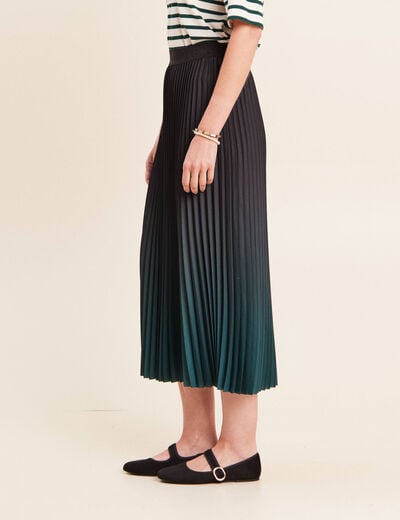 Jupe midi patineuse pliss&eacute;e vert fonc&eacute; femme