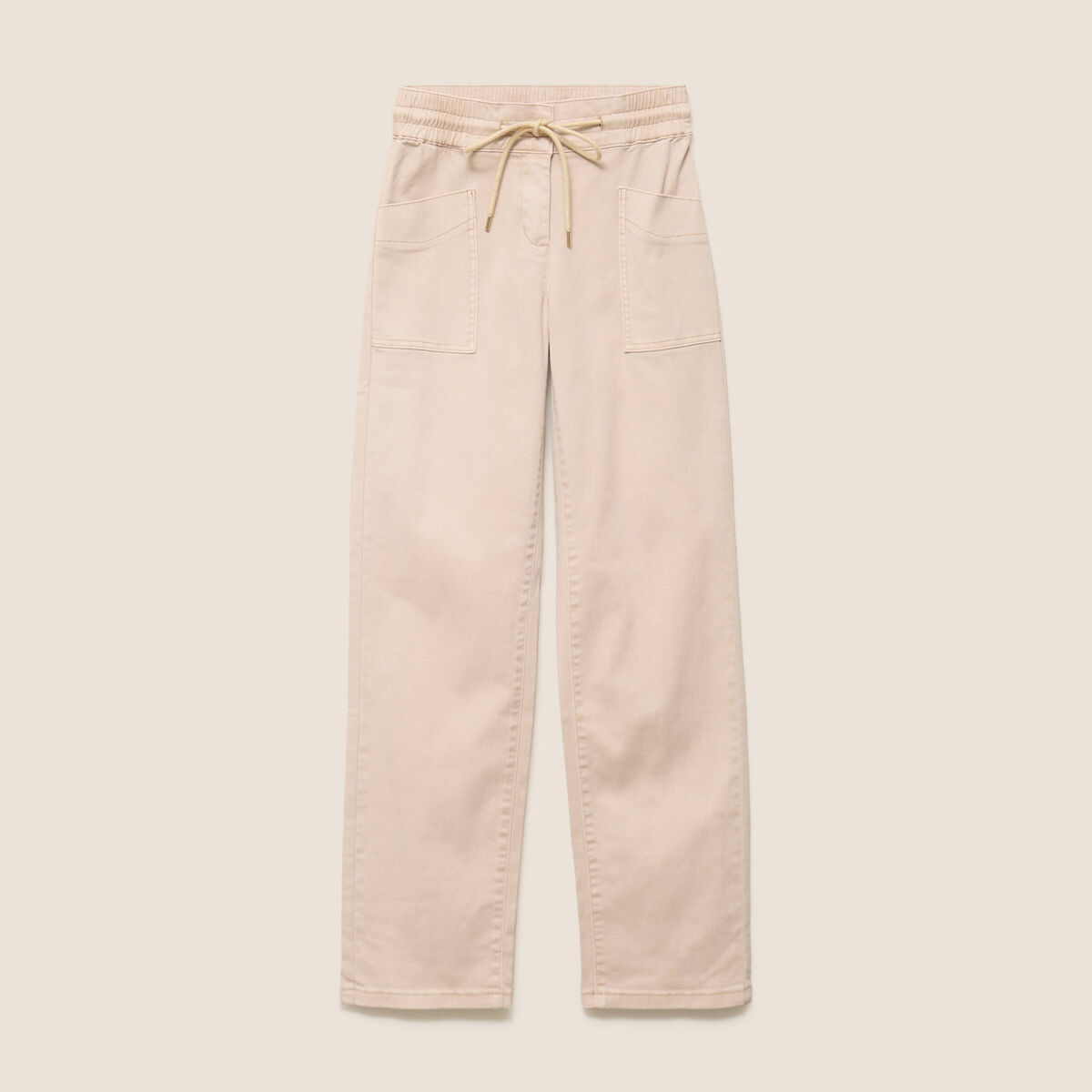 Pantalon taille haute coupe droite denim beige femme
