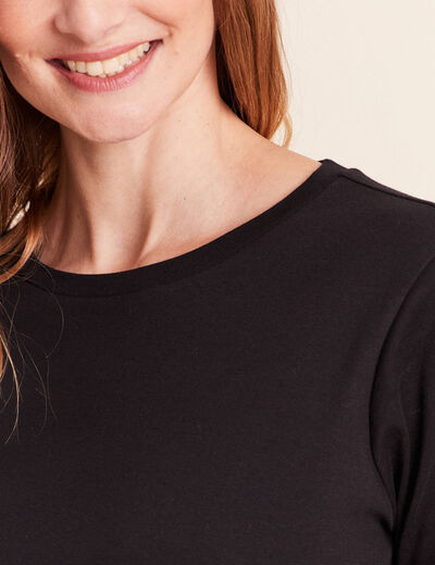 T-shirt ajust&eacute; col rond manches coudes noir femme