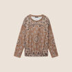 Pull col rond manches longues strass marron femme