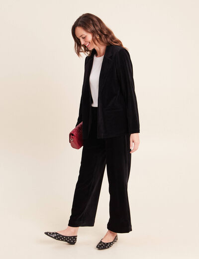 Blazer col tailleur doubl&eacute; noir femme