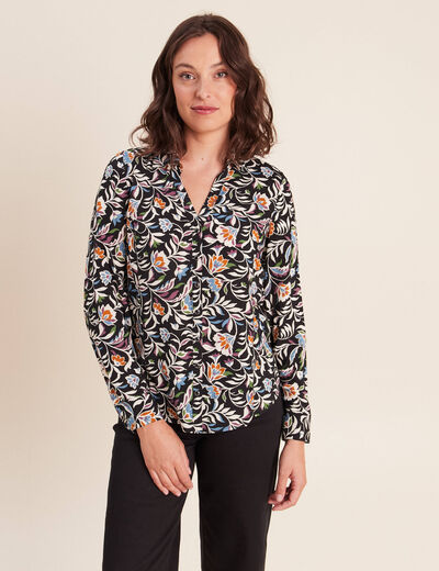 Chemise cintr&eacute;e manches longues fluide noir femme