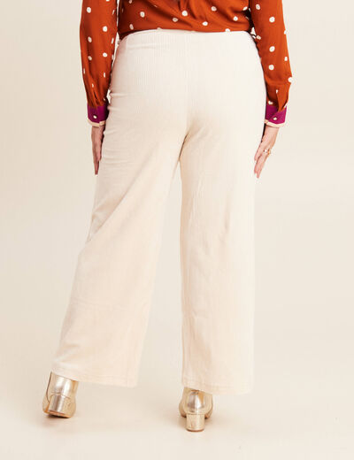 Pantalon large velours ivoire femme