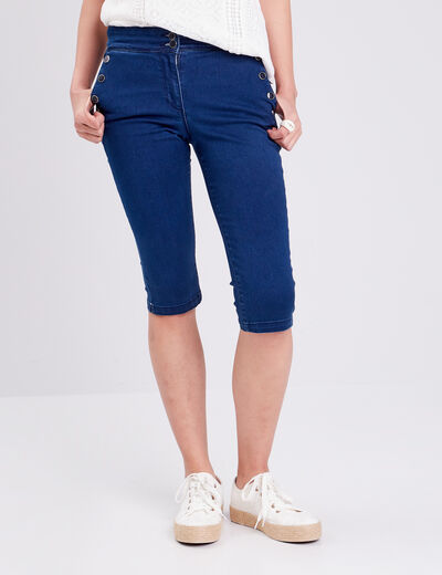 Pantacourt ajusté en jean denim brut femme