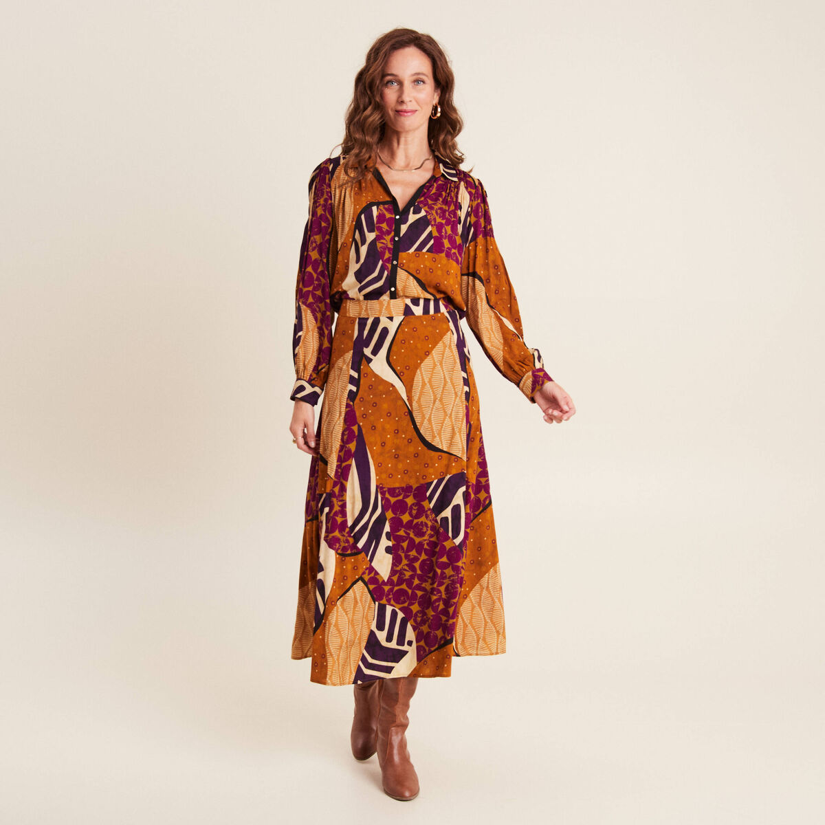 Jupe longue &eacute;vas&eacute;e multicolore femme