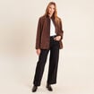 Manteau manches longues col montant marron fonc&eacute; femme