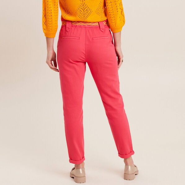 pantalon carotte ceinture rose cerise femme Pantalon carotte ceinturé rose cerise femme