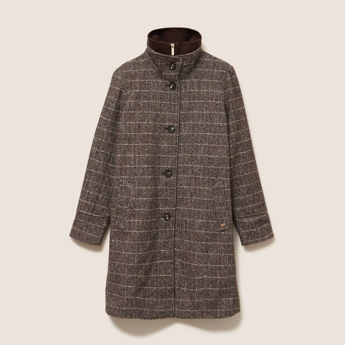 Manteau col montant doubl&eacute; marron femme