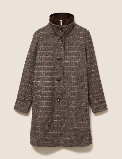 Manteau col montant doubl&eacute; marron femme