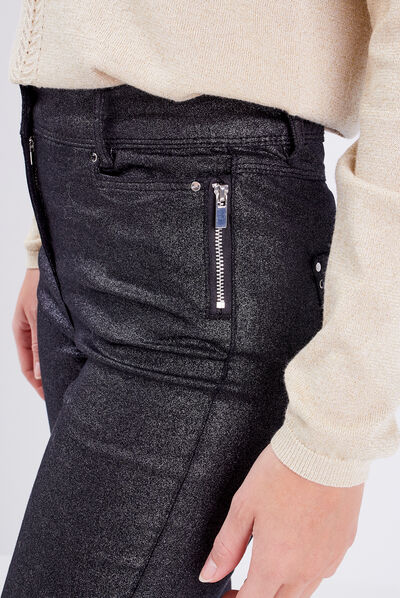 Pantalon ajusté enduit couleur argent femme