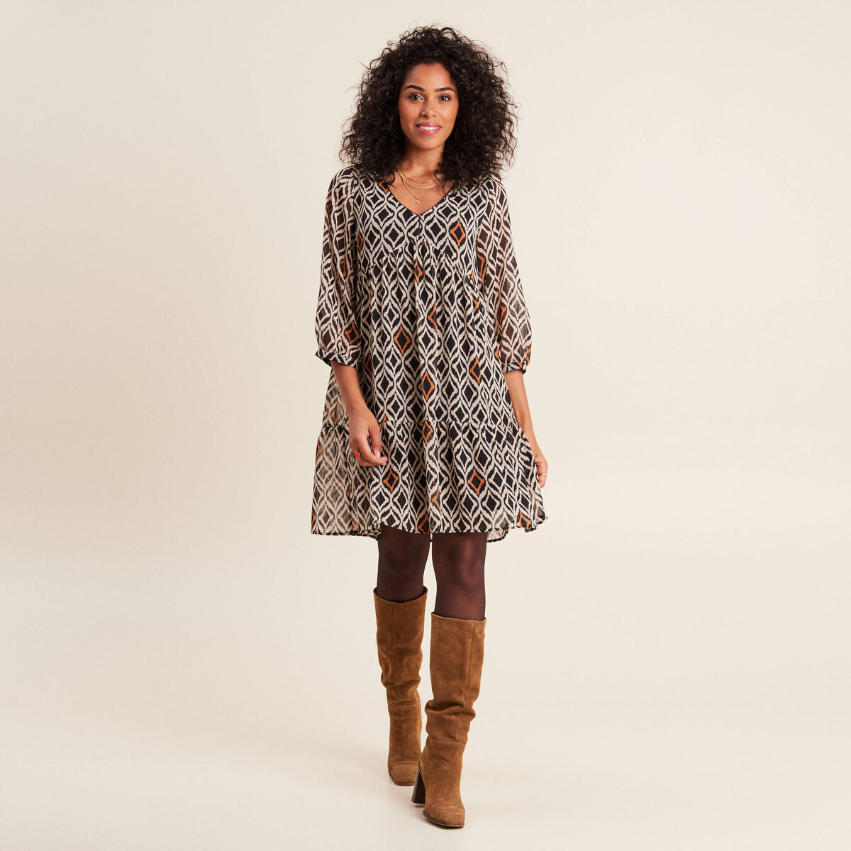 Robe &eacute;vas&eacute;e manches 3/4 blanc femme