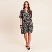 Robe courte &eacute;vas&eacute;e col tunisien noir femme