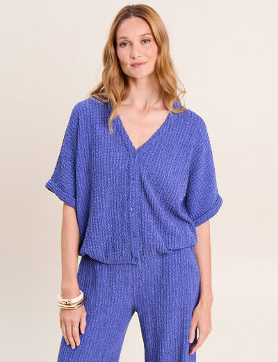 Chemisette effet boule manches courtes bleu roi femme