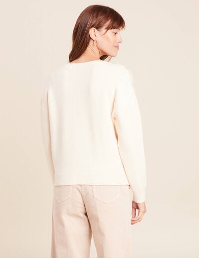 Pull col rond manches longues doubl&eacute; ecru femme