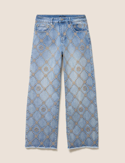 Jean taille haute avec broderie blanc femme