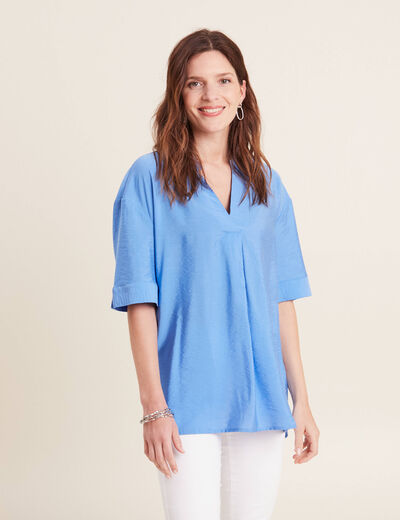 Blouse manches 3/4 bleu femme