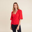 Blouse col V manches coude rouge femme