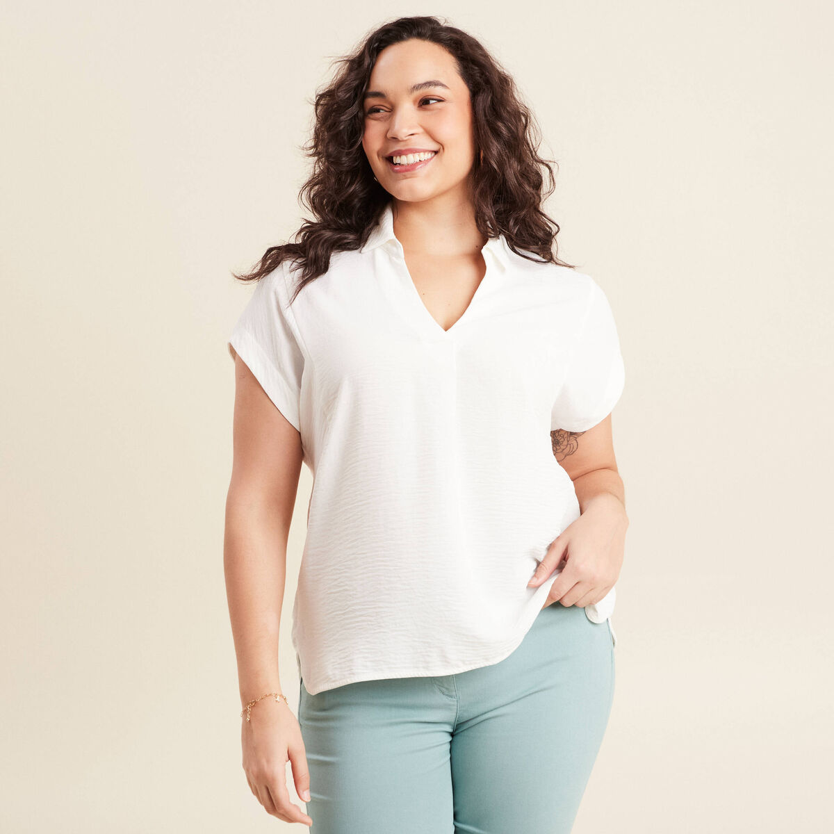 Blouse manches courtes ecru femme