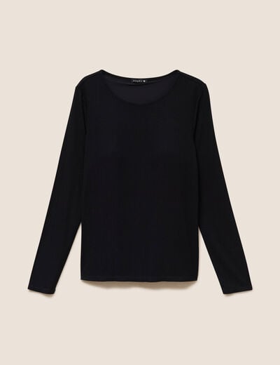 T-shirt ajust&eacute; col rond manches longues noir femme