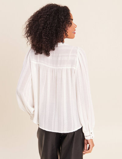 Blouse ample col chemise manches longues ivoire femme