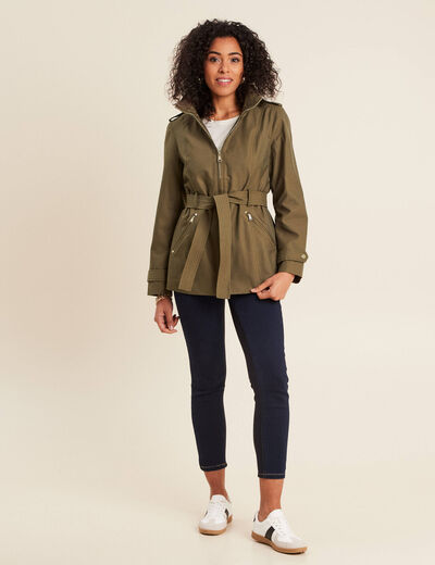 Parka droite ceinturée vert olive femme