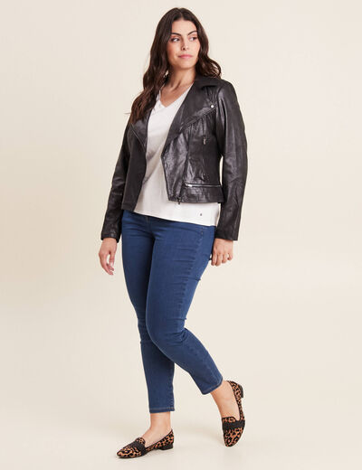 Veste esprit motard zippée noir femme
