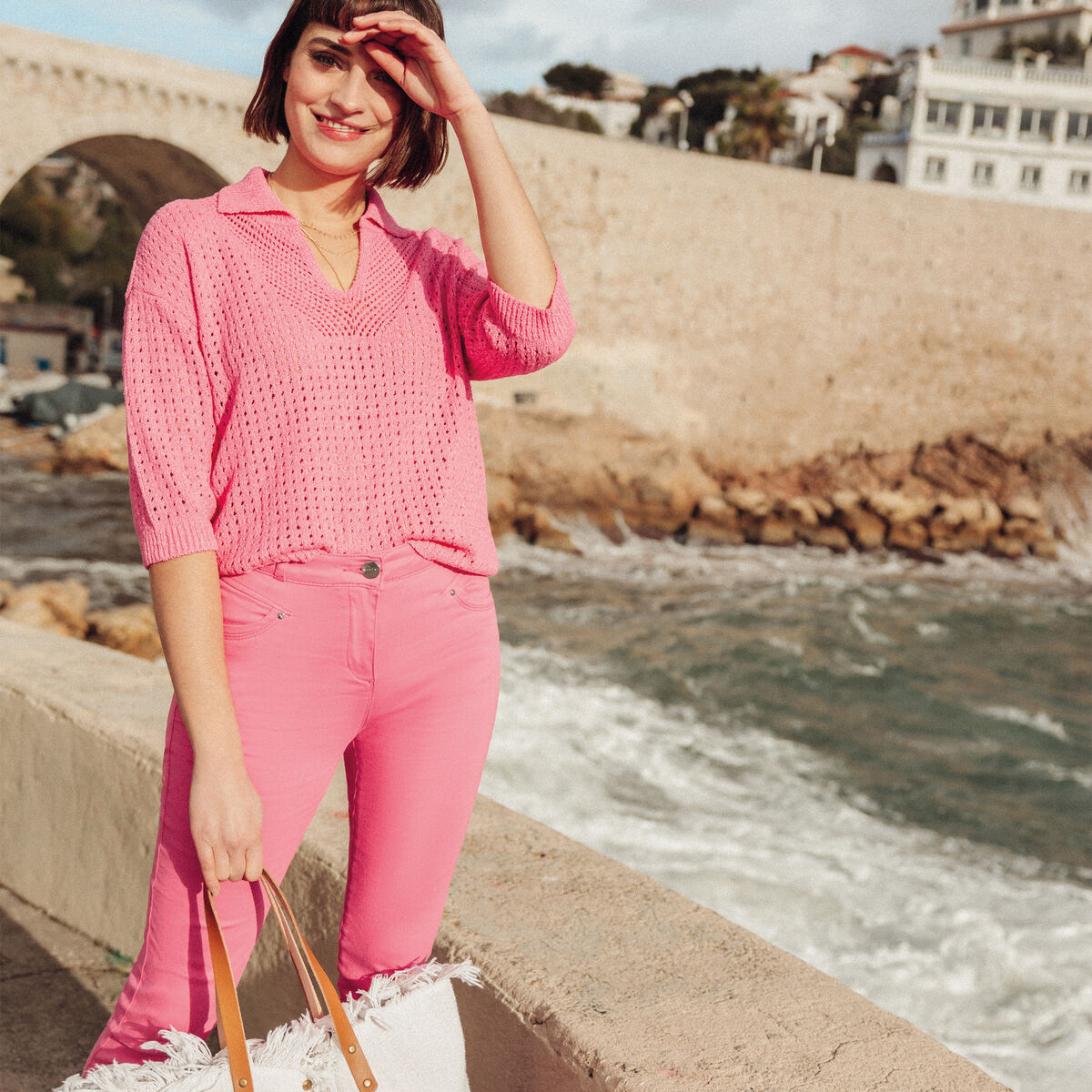 Pantalon ajusté rose fushia femme