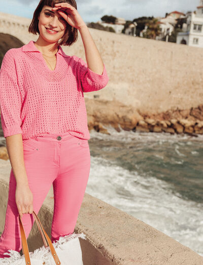 Pantalon ajusté rose fushia femme