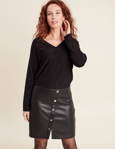 Robe tricot bas simili cuir noir femme