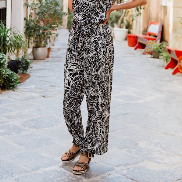 Pantalon ample taille haute noir femme