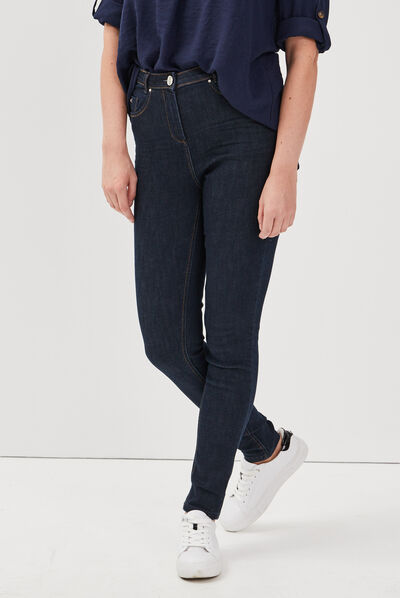 Jeans slim taille haute denim brut femme