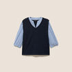 T-shirt 2 en 1 col tunisien manches 3/4 bleu marine femme
