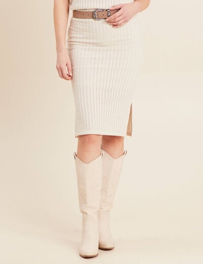 Jupe tricot longue tube ecru femme