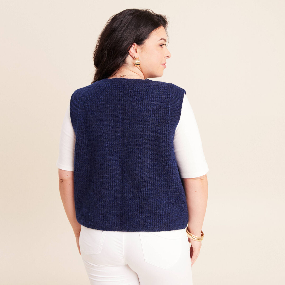 Gilet sans manches aspect laineux bleu marine femme