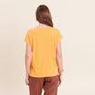 T-shirt col v manches courtes aspect lin orange clair femme